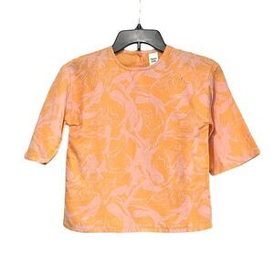 Open Edit Kid’s Button Back Kimono Sleeve Top, Orange/Pink, Sz. 8